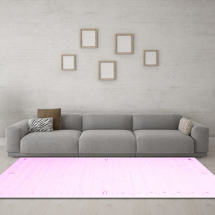 Machine Washable Solid Pink Modern Rug in a Living Room, wshcon1034pnk