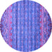 Round Machine Washable Abstract Purple Contemporary Area Rugs, wshcon1035pur