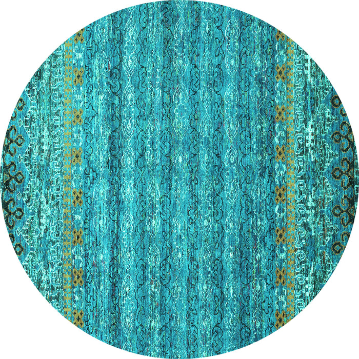 Round Abstract Turquoise Contemporary Rug, con1035turq