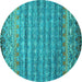 Round Abstract Turquoise Contemporary Rug, con1035turq