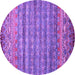 Round Machine Washable Abstract Pink Contemporary Rug, wshcon1035pnk