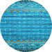 Round Machine Washable Abstract Light Blue Contemporary Rug, wshcon1035lblu