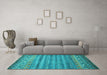 Machine Washable Abstract Turquoise Contemporary Area Rugs in a Living Room,, wshcon1035turq