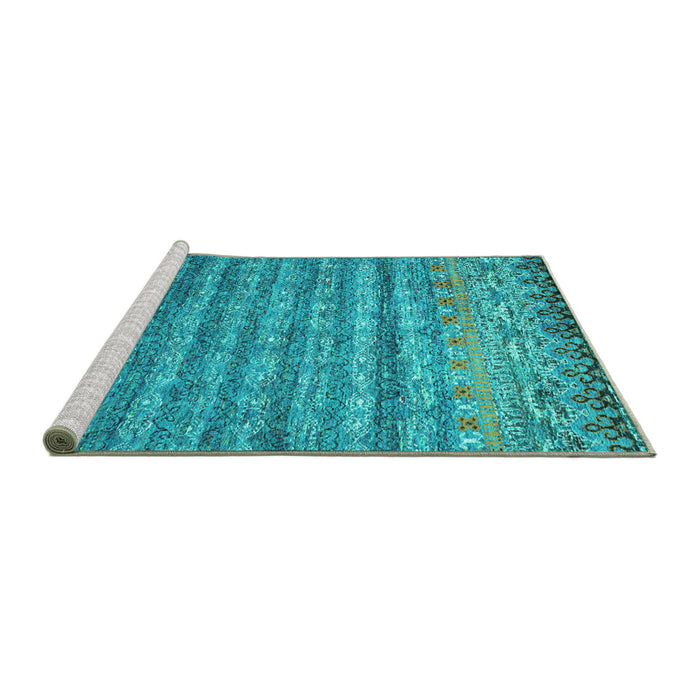 Sideview of Machine Washable Abstract Turquoise Contemporary Area Rugs, wshcon1035turq
