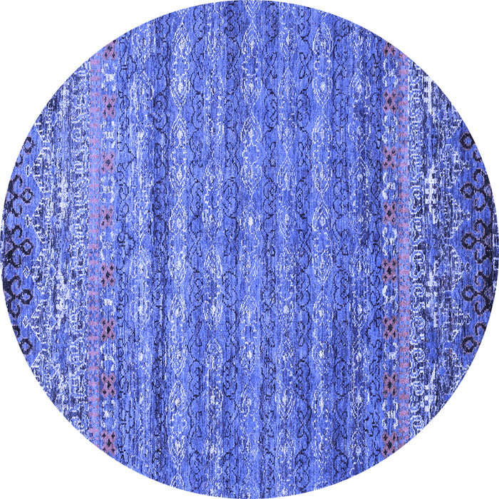 Round Machine Washable Abstract Blue Contemporary Rug, wshcon1035blu