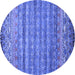 Round Machine Washable Abstract Blue Contemporary Rug, wshcon1035blu