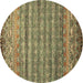 Round Abstract Brown Contemporary Rug, con1035brn