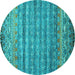 Round Machine Washable Abstract Turquoise Contemporary Area Rugs, wshcon1035turq