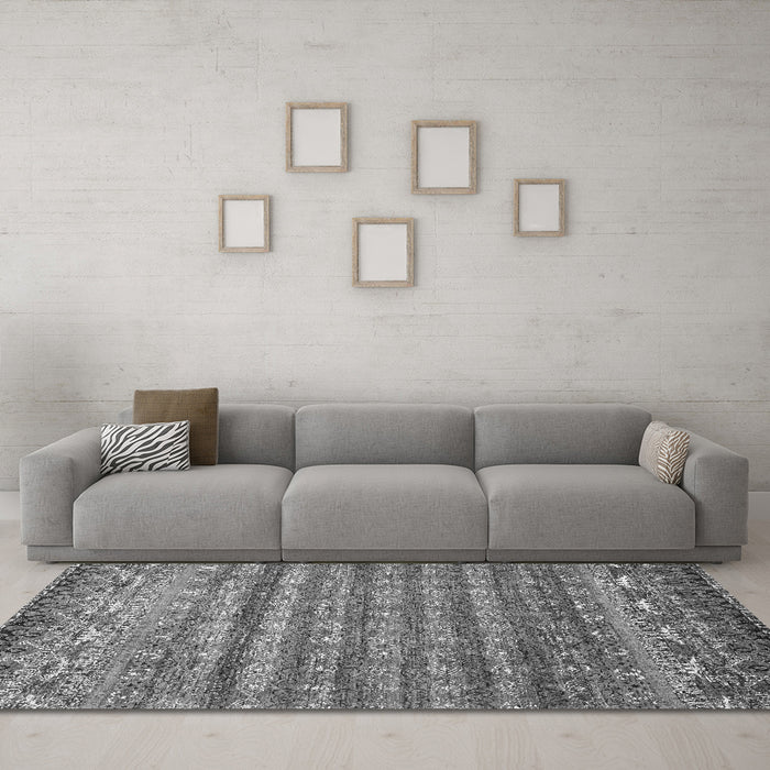 Machine Washable Abstract Gray Contemporary Rug in a Living Room,, wshcon1035gry
