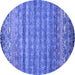 Round Abstract Blue Contemporary Rug, con1035blu