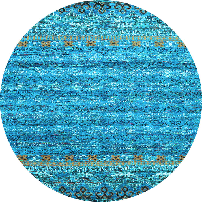 Round Abstract Light Blue Contemporary Rug, con1035lblu