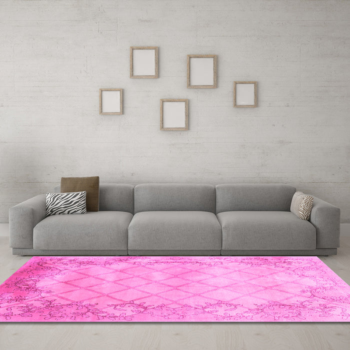 Machine Washable Abstract Pink Contemporary Rug in a Living Room, wshcon1036pnk