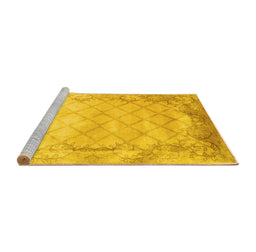 Sideview of Machine Washable Abstract Yellow Contemporary Rug, wshcon1036yw