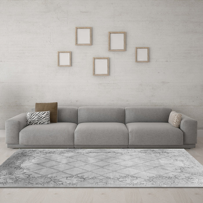 Machine Washable Abstract Gray Contemporary Rug in a Living Room,, wshcon1036gry