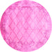 Round Abstract Pink Contemporary Rug, con1036pnk