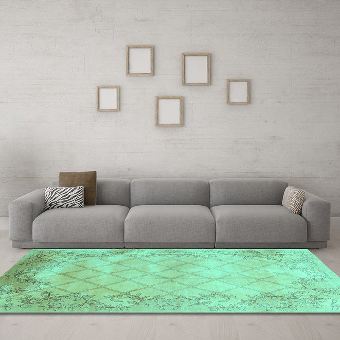 Machine Washable Abstract Turquoise Contemporary Area Rugs in a Living Room,, wshcon1036turq