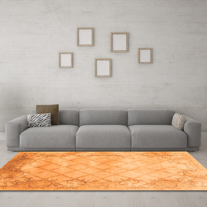 Machine Washable Abstract Orange Contemporary Area Rugs in a Living Room, wshcon1036org