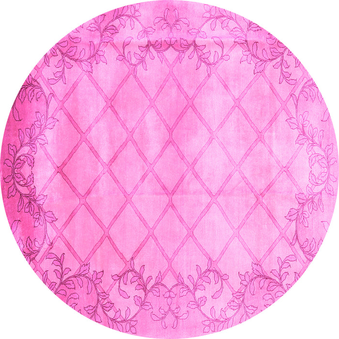 Round Machine Washable Abstract Pink Contemporary Rug, wshcon1036pnk