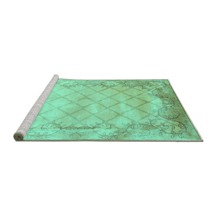Sideview of Machine Washable Abstract Turquoise Contemporary Area Rugs, wshcon1036turq