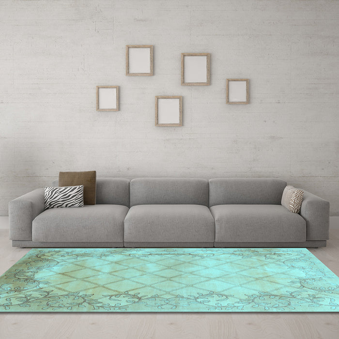 Machine Washable Abstract Light Blue Contemporary Rug in a Living Room, wshcon1036lblu