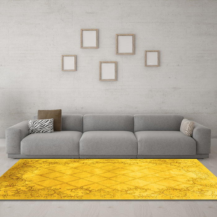 Machine Washable Abstract Yellow Contemporary Rug in a Living Room, wshcon1036yw
