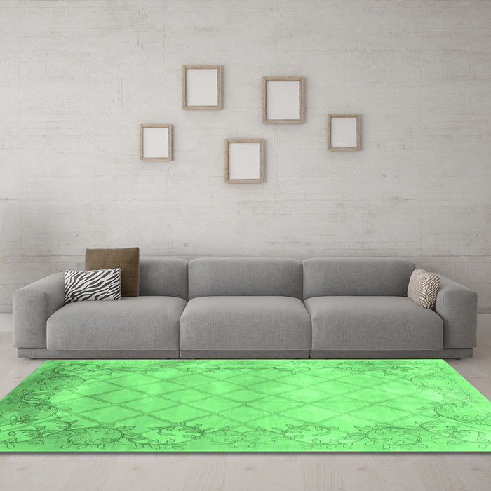 Machine Washable Abstract Emerald Green Contemporary Area Rugs in a Living Room,, wshcon1036emgrn