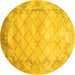 Round Abstract Yellow Contemporary Rug, con1036yw