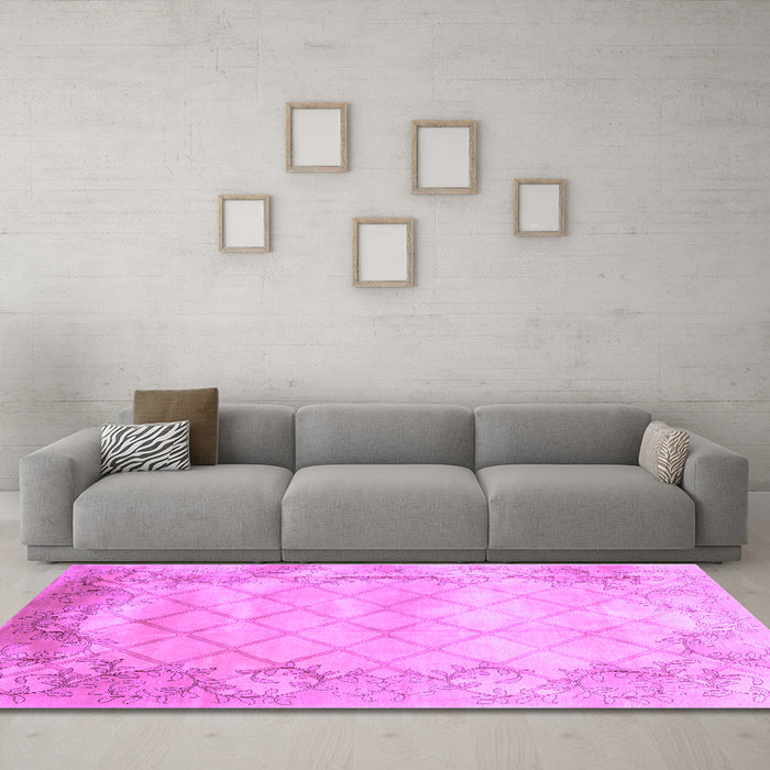 Machine Washable Abstract Purple Contemporary Area Rugs in a Living Room, wshcon1036pur
