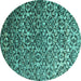 Round Machine Washable Abstract Turquoise Contemporary Area Rugs, wshcon1038turq