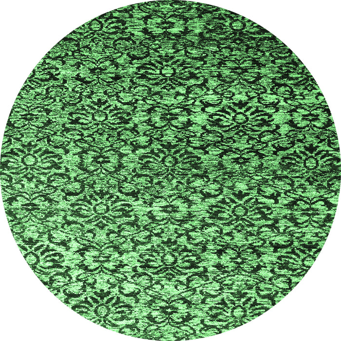 Round Machine Washable Abstract Emerald Green Contemporary Area Rugs, wshcon1038emgrn
