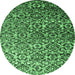 Round Machine Washable Abstract Emerald Green Contemporary Area Rugs, wshcon1038emgrn