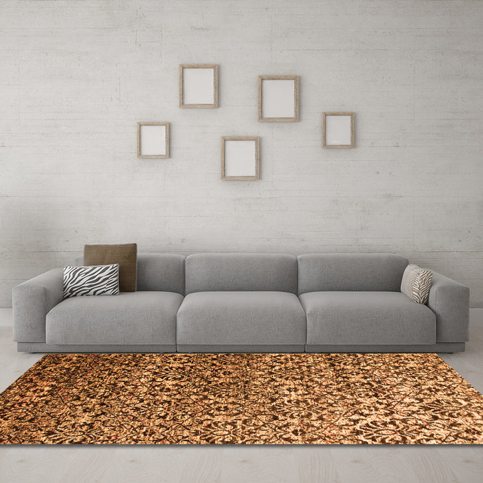 Machine Washable Abstract Orange Contemporary Area Rugs in a Living Room, wshcon1038org