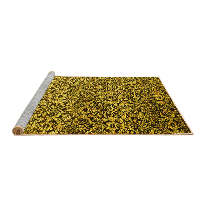 Sideview of Machine Washable Abstract Yellow Contemporary Rug, wshcon1038yw