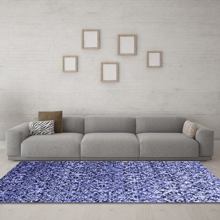 Machine Washable Abstract Blue Contemporary Rug in a Living Room, wshcon1038blu