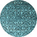 Round Abstract Light Blue Contemporary Rug, con1038lblu