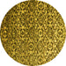 Round Abstract Yellow Contemporary Rug, con1038yw