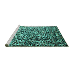Sideview of Machine Washable Abstract Turquoise Contemporary Area Rugs, wshcon1038turq
