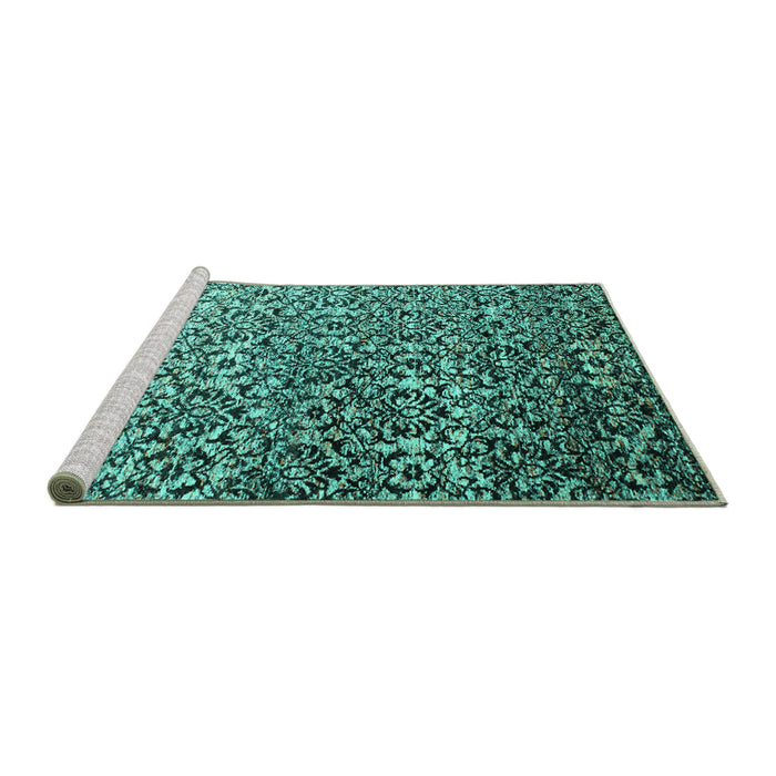 Sideview of Machine Washable Abstract Turquoise Contemporary Area Rugs, wshcon1038turq