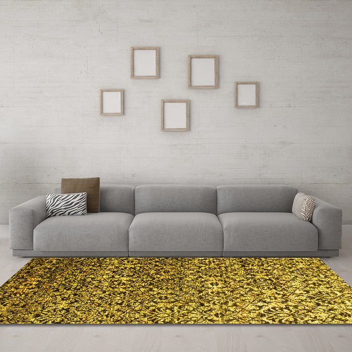 Machine Washable Abstract Yellow Contemporary Rug in a Living Room, wshcon1038yw