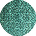 Round Abstract Turquoise Contemporary Rug, con1038turq