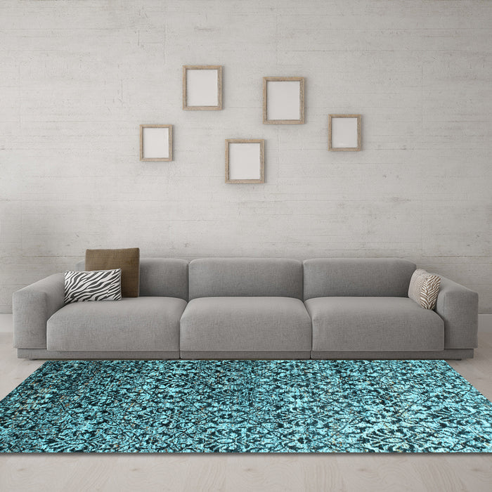 Machine Washable Abstract Light Blue Contemporary Rug in a Living Room, wshcon1038lblu