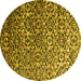 Round Machine Washable Abstract Yellow Contemporary Rug, wshcon1038yw