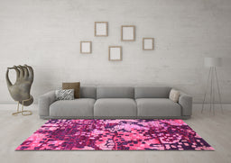 Machine Washable Abstract Pink Contemporary Rug in a Living Room, wshcon1039pnk