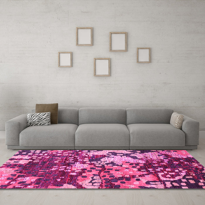 Machine Washable Abstract Pink Contemporary Rug in a Living Room, wshcon1039pnk