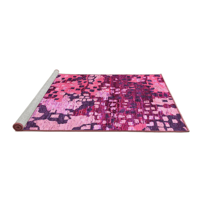 Sideview of Machine Washable Abstract Pink Contemporary Rug, wshcon1039pnk