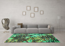 Machine Washable Abstract Turquoise Contemporary Area Rugs in a Living Room,, wshcon1039turq