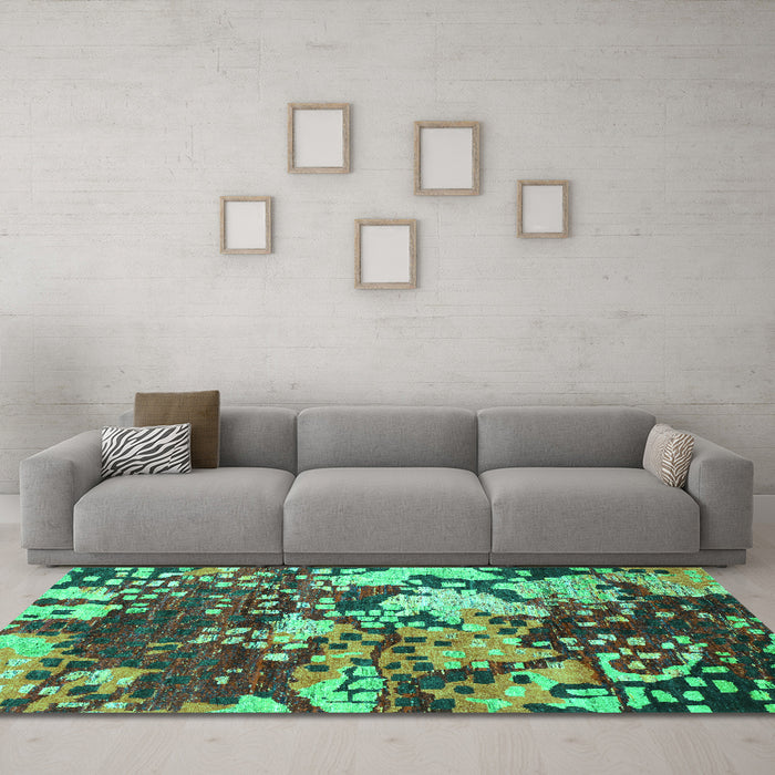 Machine Washable Abstract Turquoise Contemporary Area Rugs in a Living Room,, wshcon1039turq