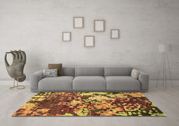 Machine Washable Abstract Brown Contemporary Rug in a Living Room,, wshcon1039brn