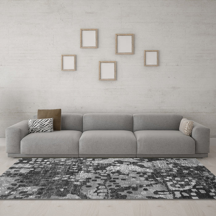 Machine Washable Abstract Gray Contemporary Rug in a Living Room,, wshcon1039gry