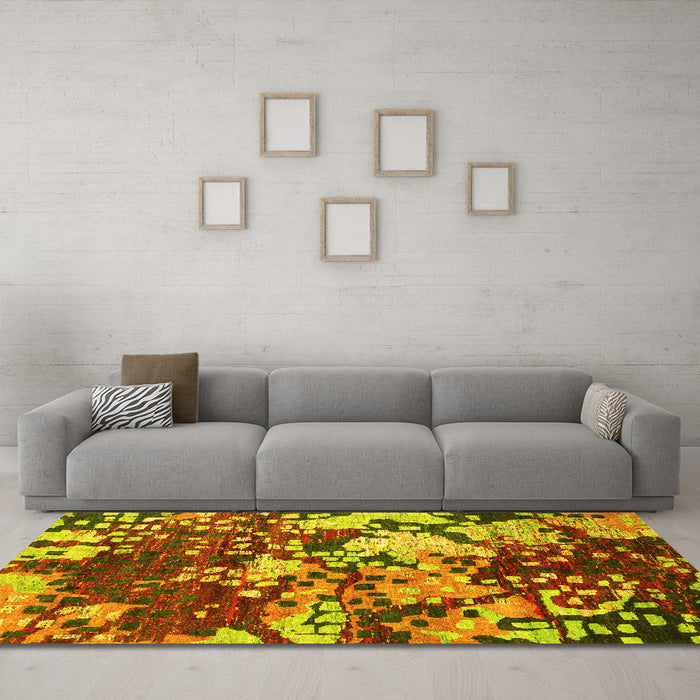 Machine Washable Abstract Yellow Contemporary Rug in a Living Room, wshcon1039yw
